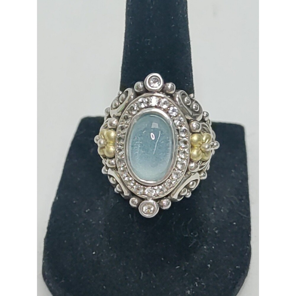 Barbara Bixby Sterling 18k Blue & White Topaz Shangri-La Collection Ring SZ 6.5